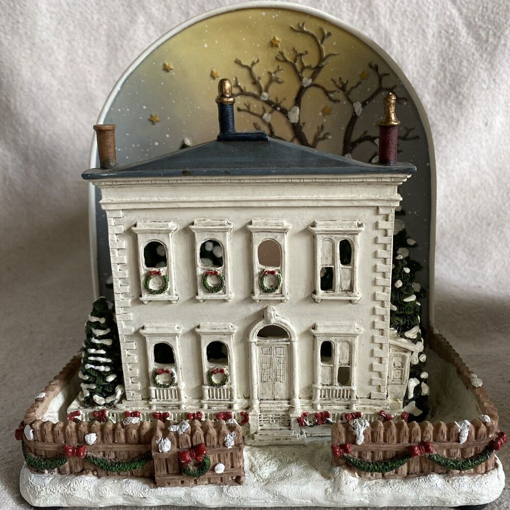VINTAGE Bon Ton 7" Polyresin Candle Holder With Xmas Scene New Old Stock In Box